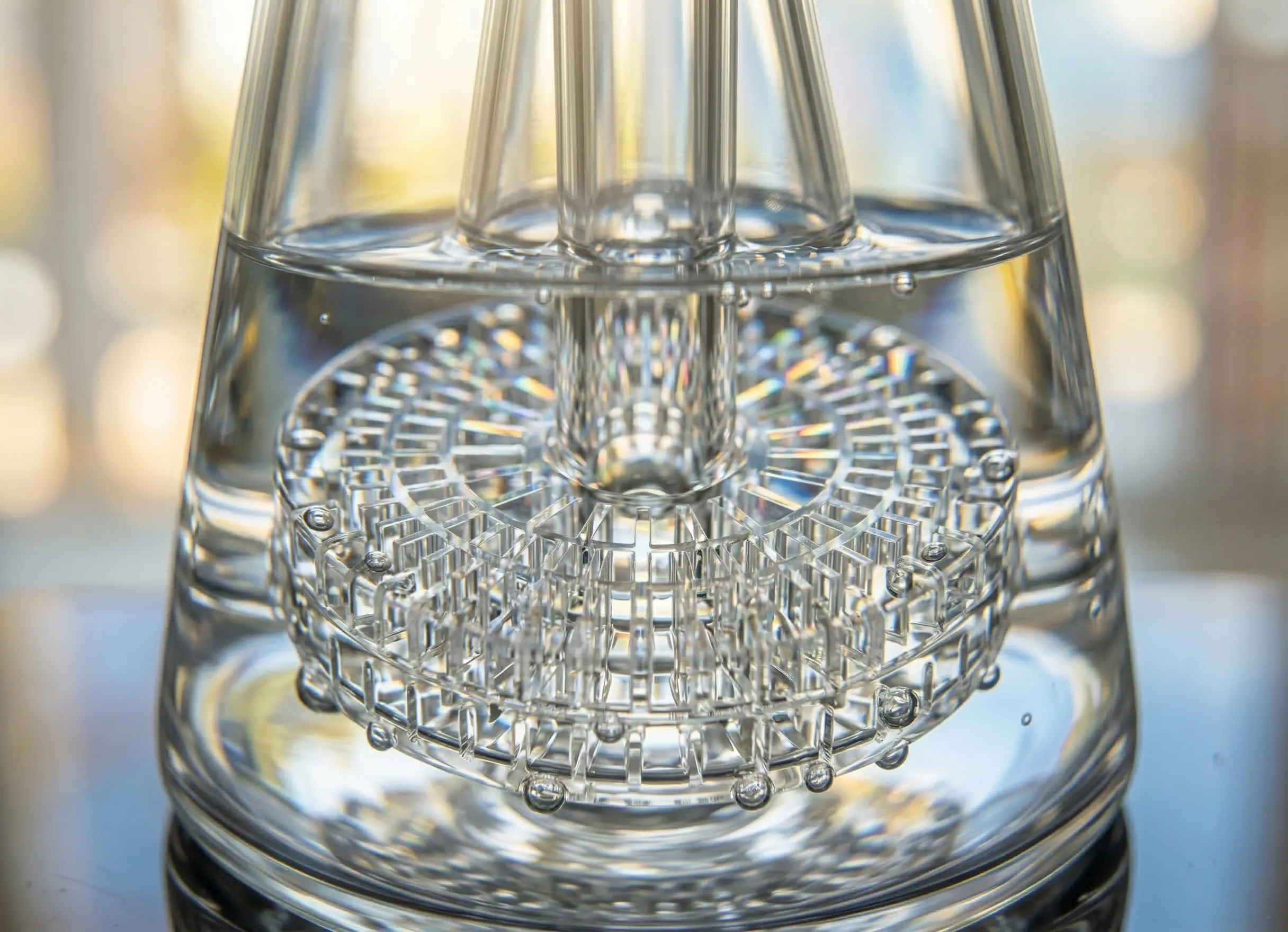 GAB Matrix Pillar straight tube glass attachment mounted on Puffco Peak Pro base