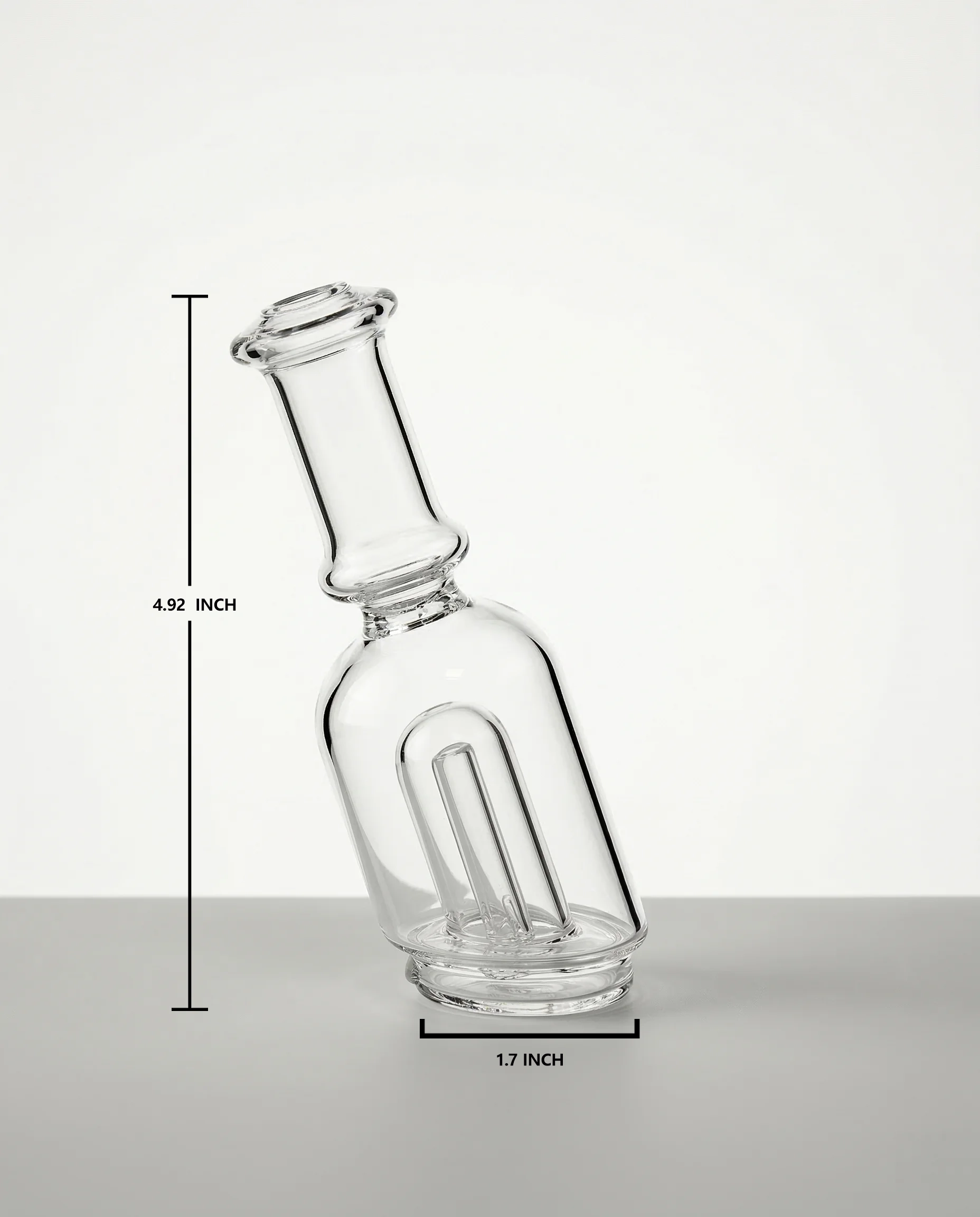 Puffco bottle-shaped glass attachment with labeled dimensions
