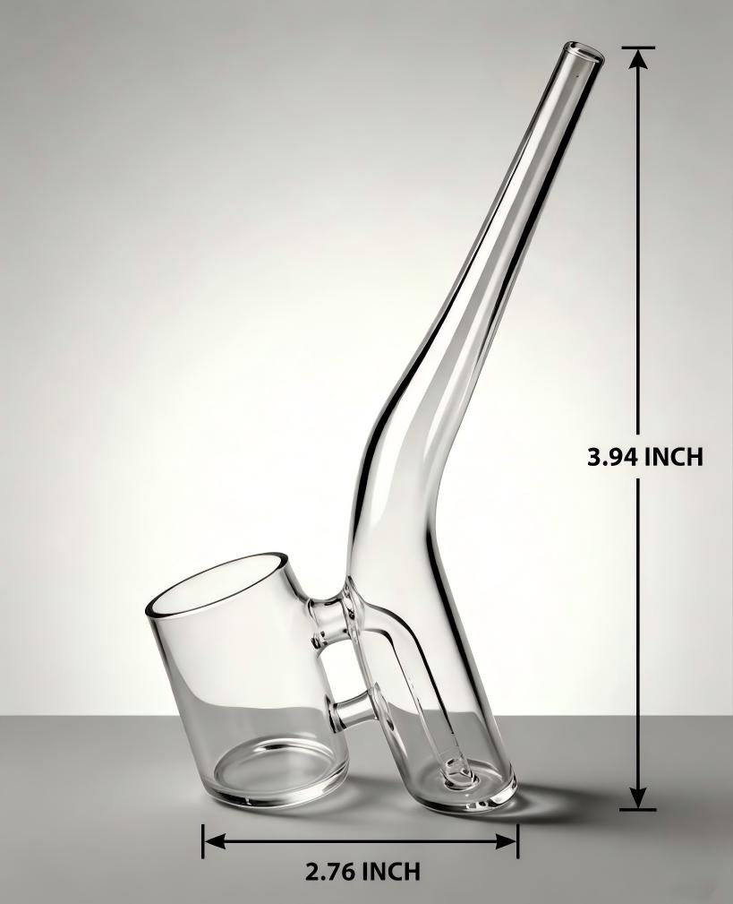 Bent-tube glass bubbler with labeled dimensions for Puffco Peak Pro