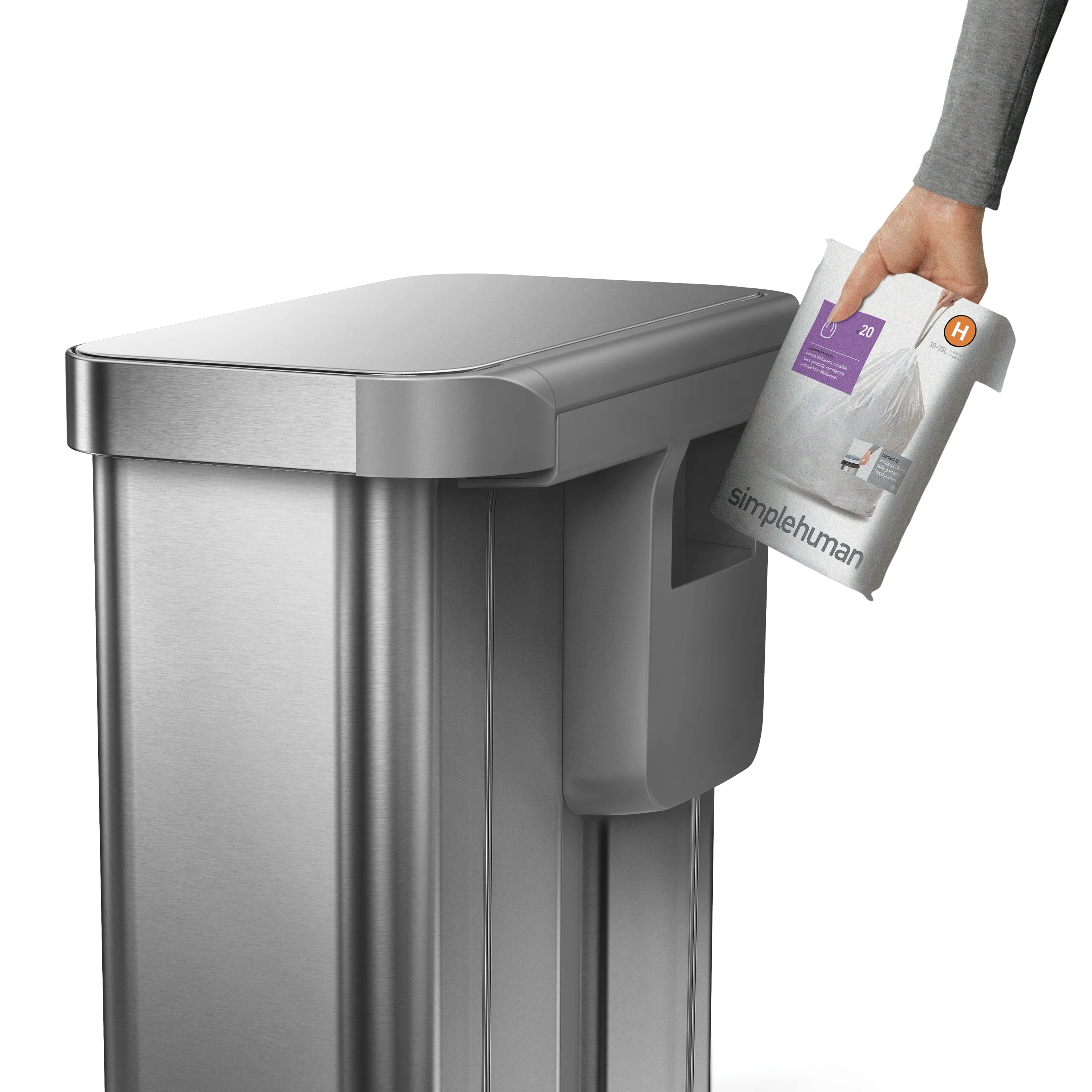 simplehuman 58 Liter / 15.3 Gallon Rectangular Dual Compartment Recycling Step, Brushed Stainless Steel with Soft-Close Plastic Lid Kitchen Trash Can - Image 16