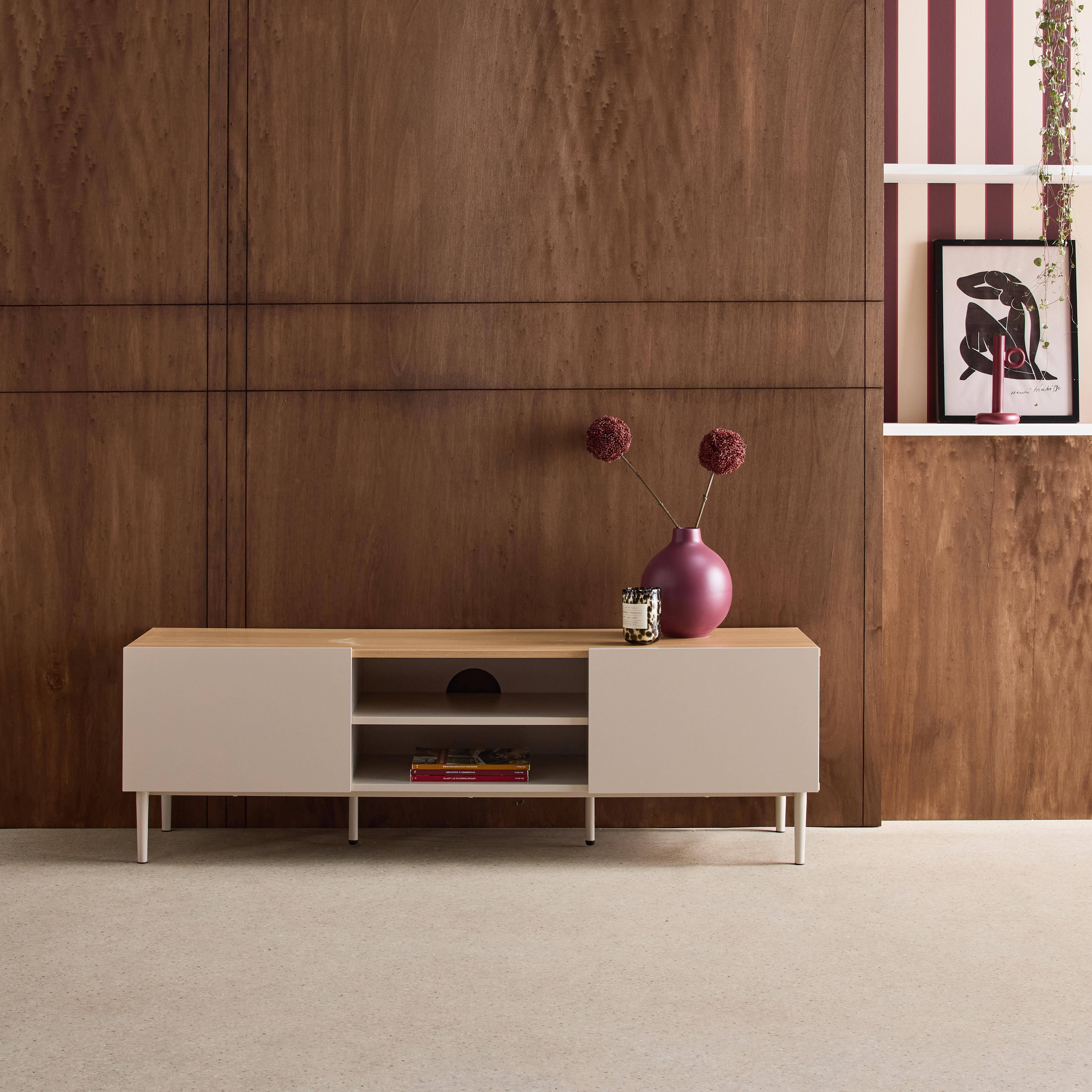 Ashton - Mueble de TV de metal y decoración de madera 2 puertas, 140cm