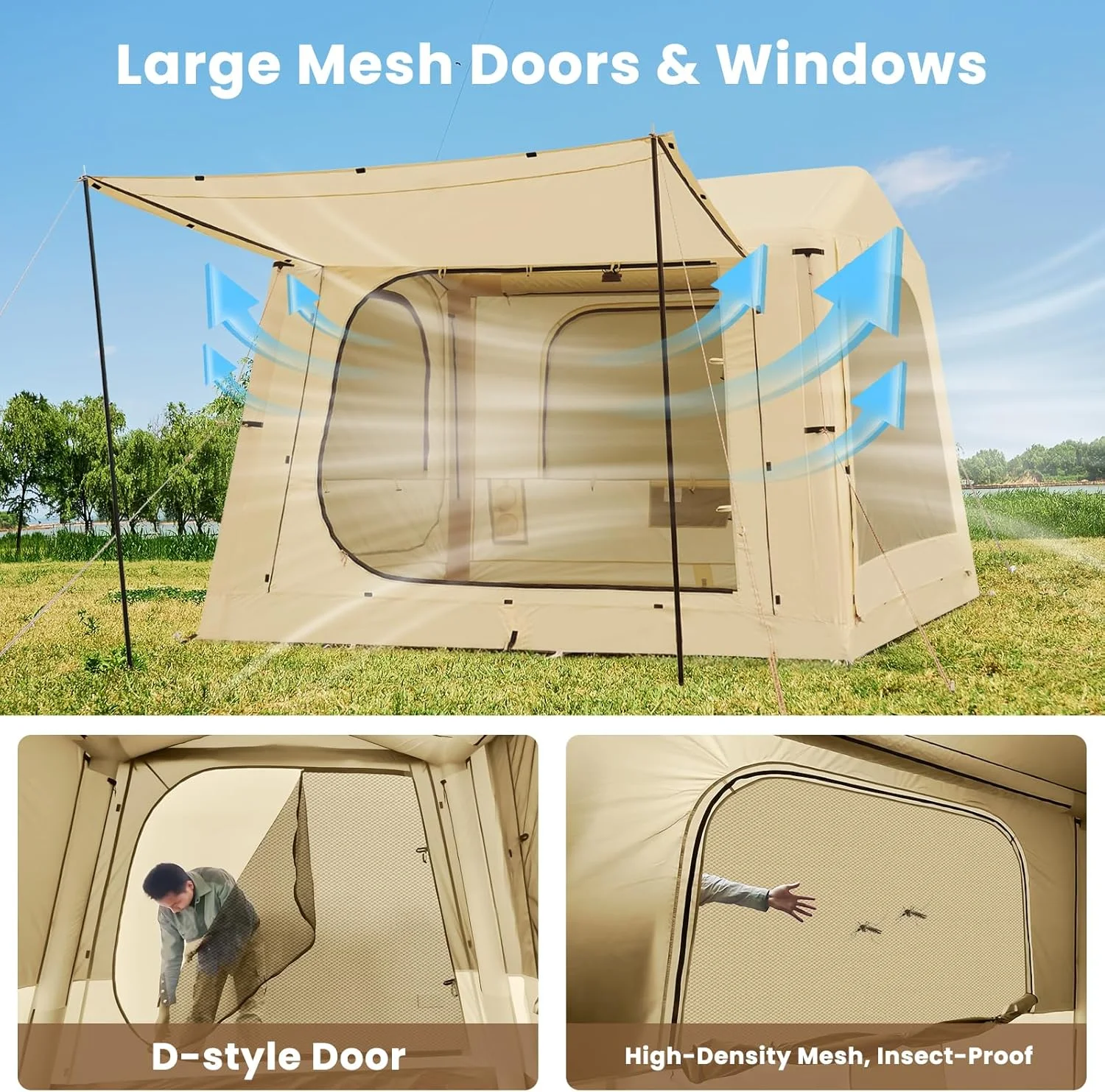 Lilypelle 4-6 Person Blow Up Inflatable Tent with Stove Jack, Hot Tent for Camping with Hand Pump, Waterproof Inflatable Camp Tent with Mesh Windows, Easy Setup Glamping Inflatable House - Image 35