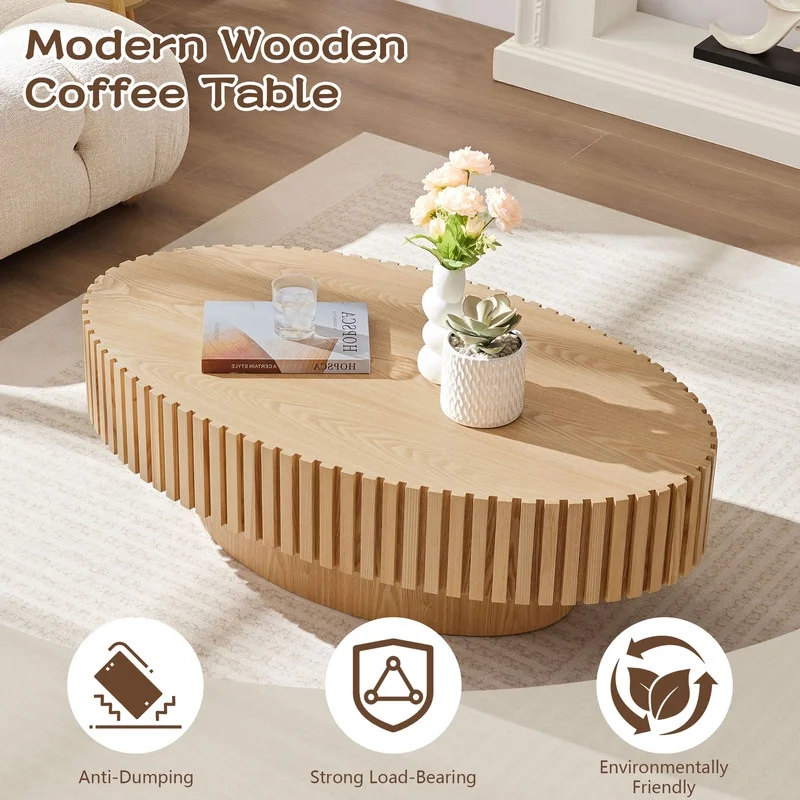 FFH 43.7 inch Oval Coffee Table for Living Room,Handcraft Rustic Corner Coffee Table Nature Wood Relief Sturdy Pedestal for Apartmen,Side Table Centre Table,Nature Wood - Image 48