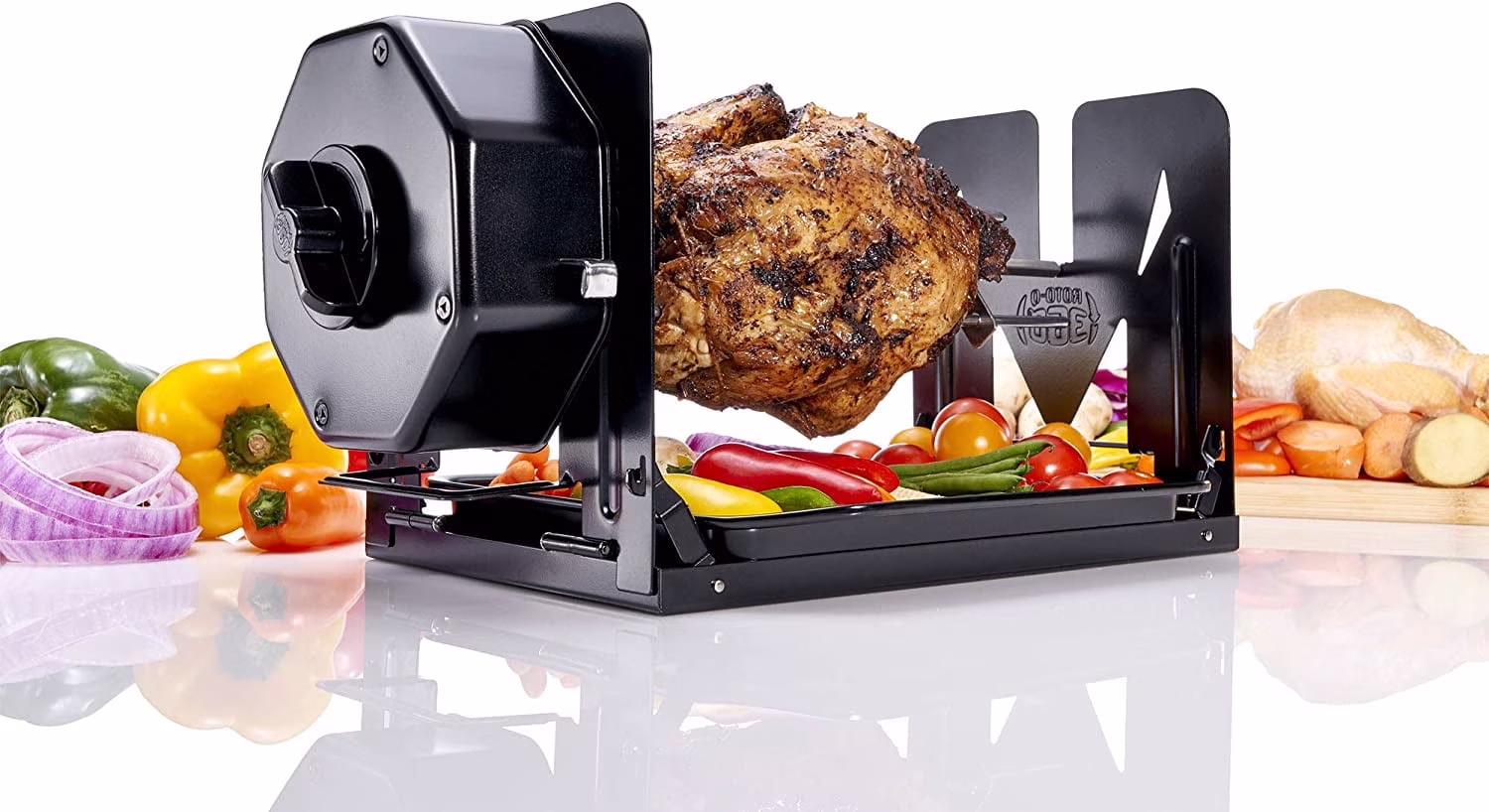 ROTO - Q 360 Cordless Stainless Steel Rotisserie Kit - Non - Electric for Grills, Ovens, BBQ, Smokers - Indoor/Outdoor(Black)