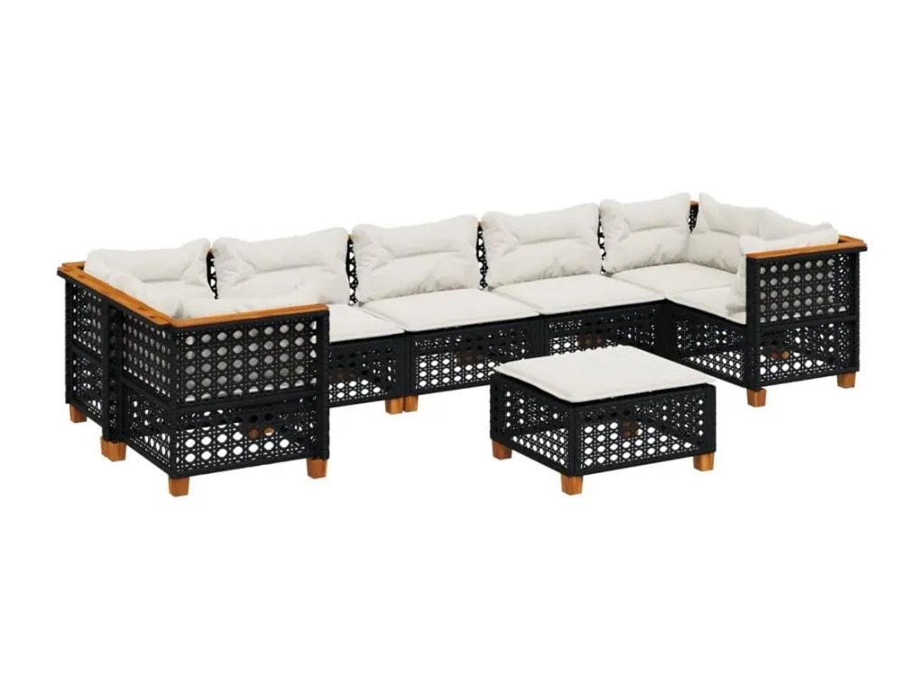 Set de sofás de jardín 8 piezas y cojines ratán sintético negro hood55865