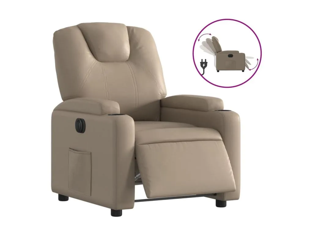 Sillón reclinable eléctrico de cuero sintético color capuchino
