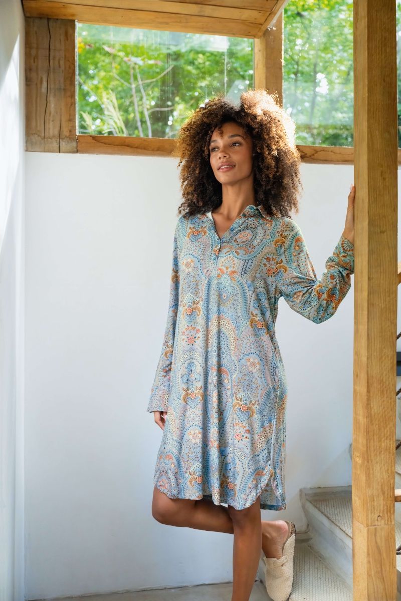 Daaltje Long Sleeve Nightdress Jabali Blue