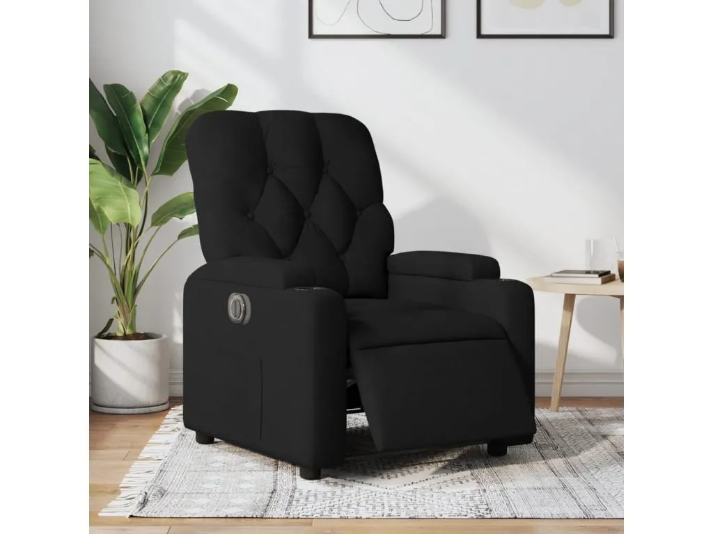 Sillón reclinable eléctrico de tela negro