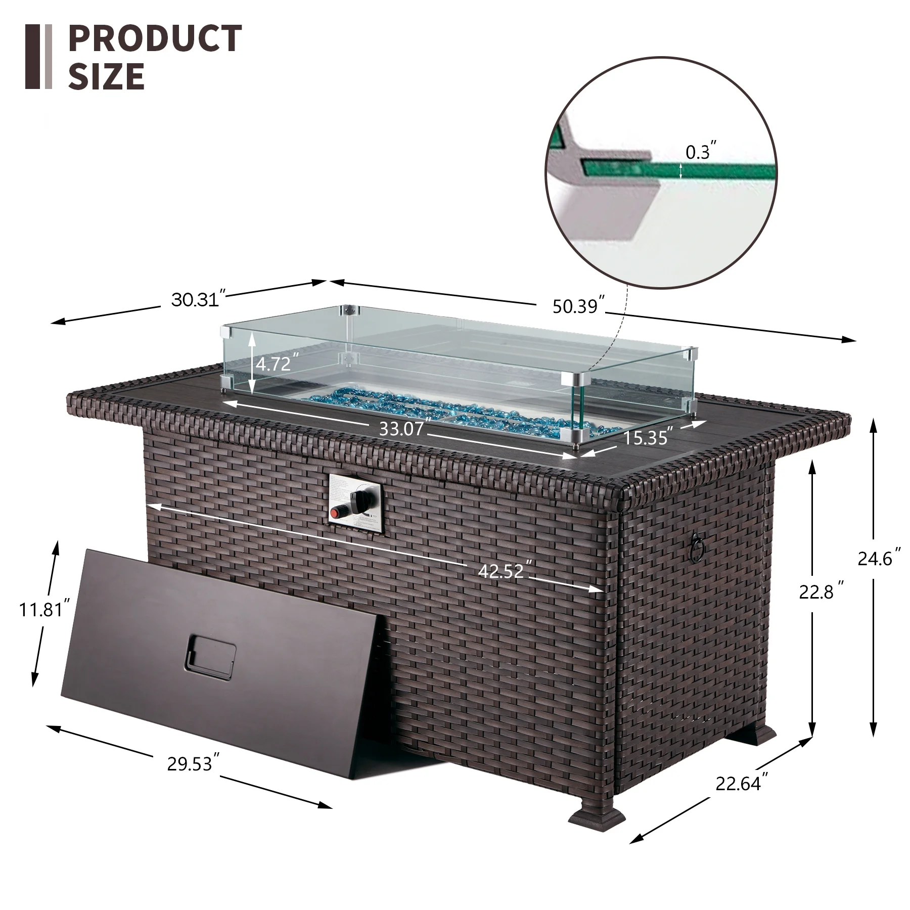 HOMREST Propane Fire Pit Table, 44 Inch 50,000 BTU Auto-Ignition Gas Fire Pit Table Rectangular /w Glass Wind Guard, Wood Plastic Composites Tabletop, CSA Certification Firepit for Outdoor Patio Lawn - Image 17