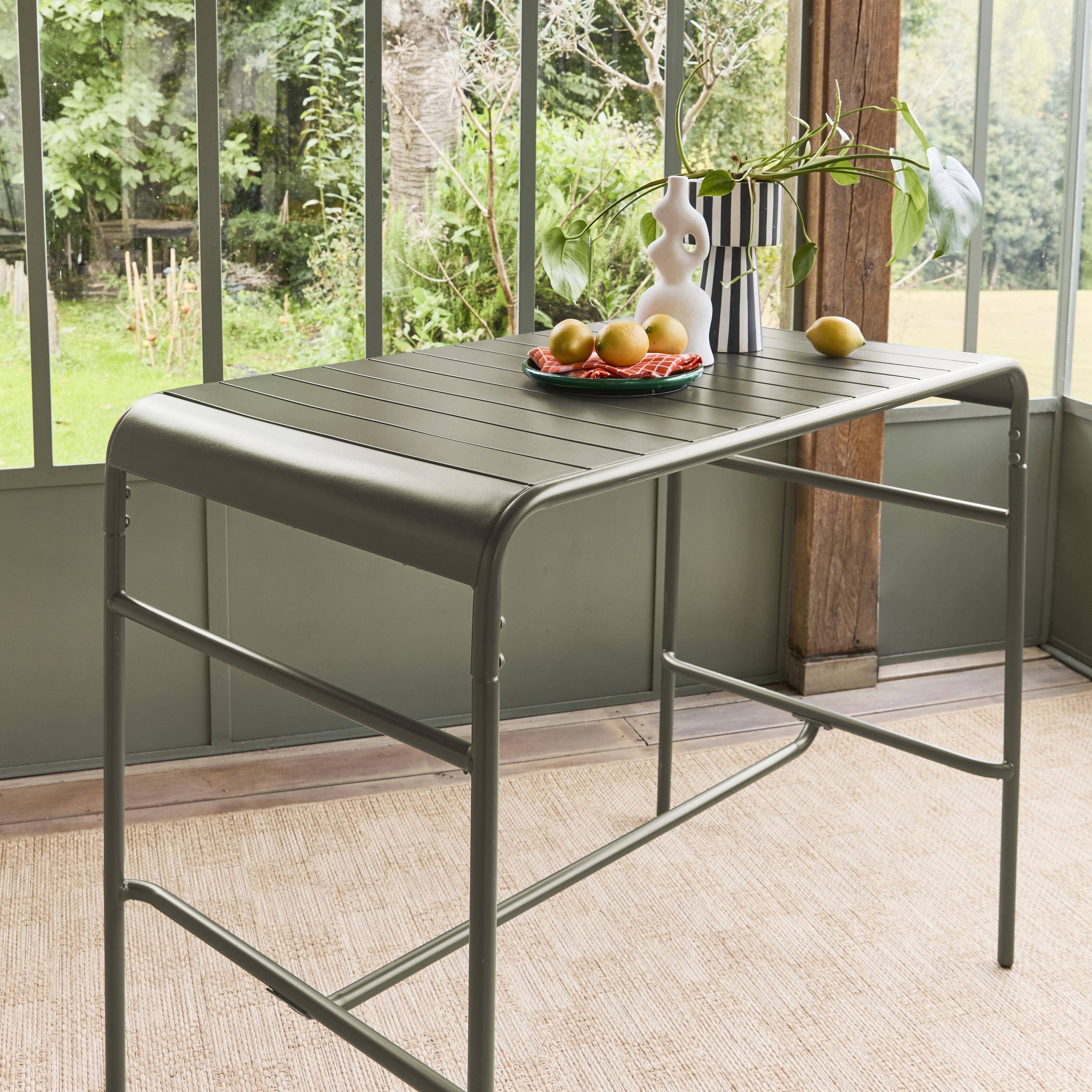 Amelia - Mesa alta de jardín bistró de acero, 4 plazas, 120cm