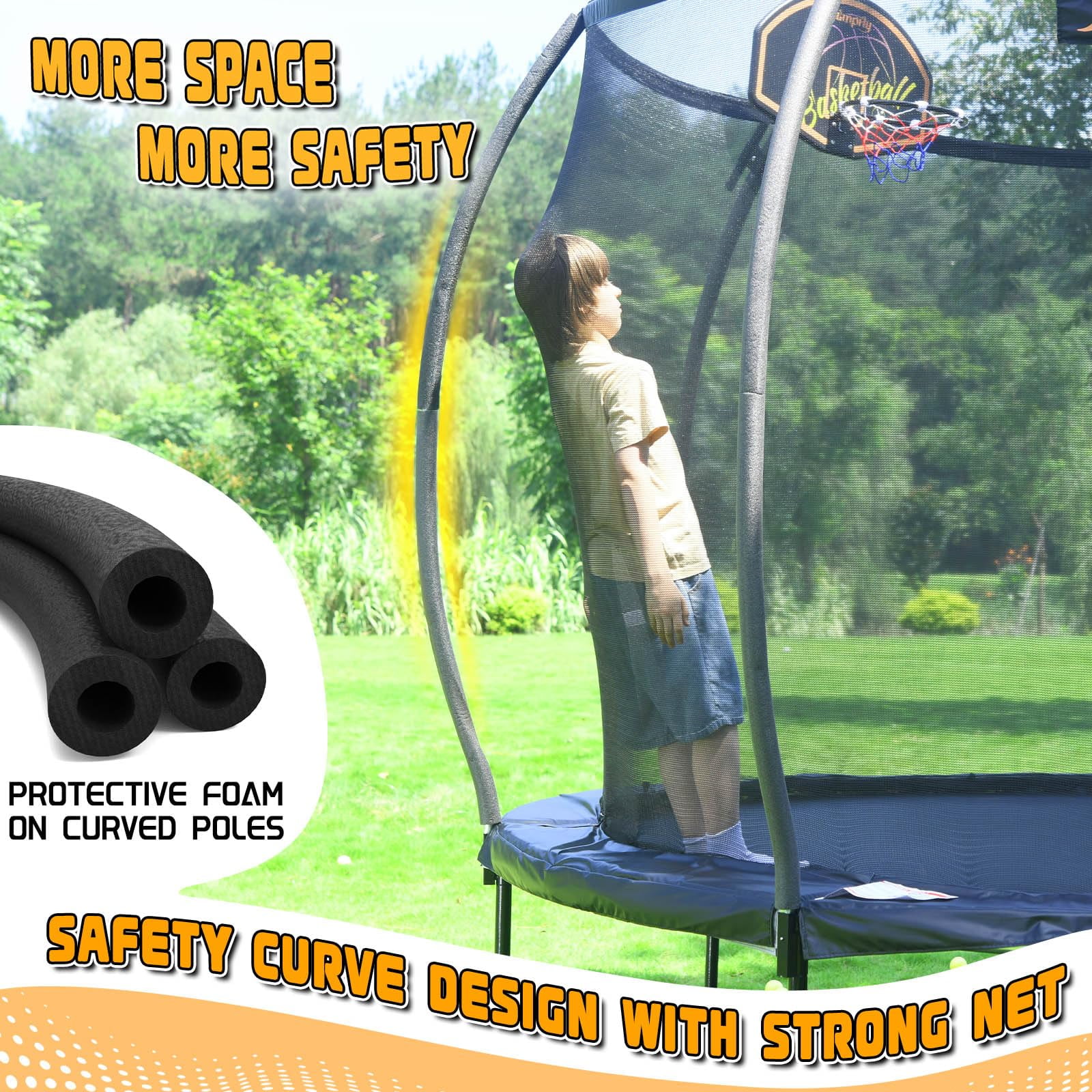 Jumpfly Trampoline 10FT Trampoline with Basketball Hoop-Curved Poles Reinforced Recreational Trampolines with Enclosure And Ladder-Outdoor Trampoline for Kids - Image 12