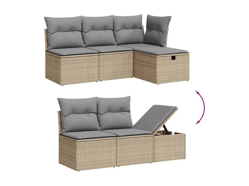 Juego de sofás jardín con cojines beige mezcla 6 pzas ratán PE