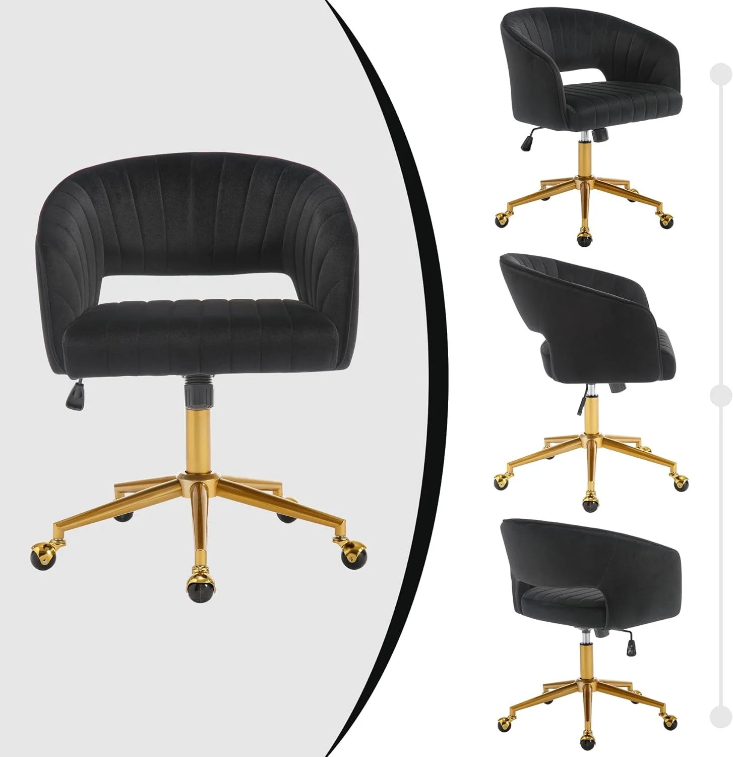 Westice Home Office Desk Chairs, Velvet Task Chair, Height Adjustable Swivel Vanity Chair with Golden Base for Vanity Study, Living Room Computer Room, Beige - Image 53