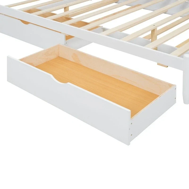 Queen Size Platform Bed with Vintage Headboard - Multifunctional Storage Frame Featuring Twin XL Trundle & 2 Drawers