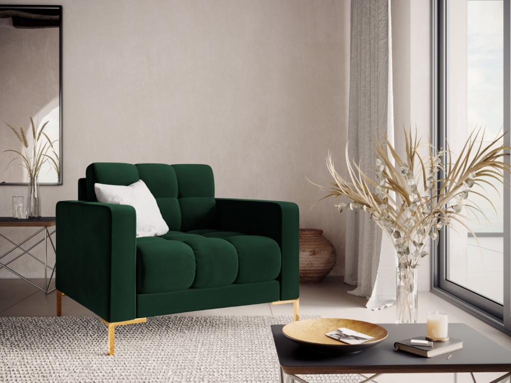 hogvips - Sillón "Bali" de terciopelo verde botella - 87x92x75cm
