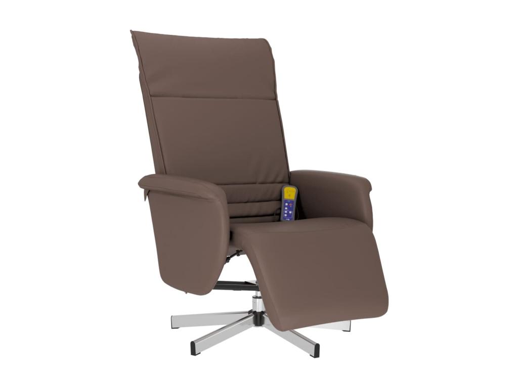 Sillón reclinable masaje con reposapiés cuero sintético marrón