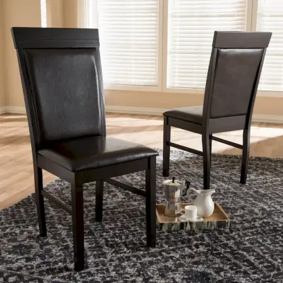 Modern Dark Brown Faux Leather Dining Chair Set by Baxton Studio