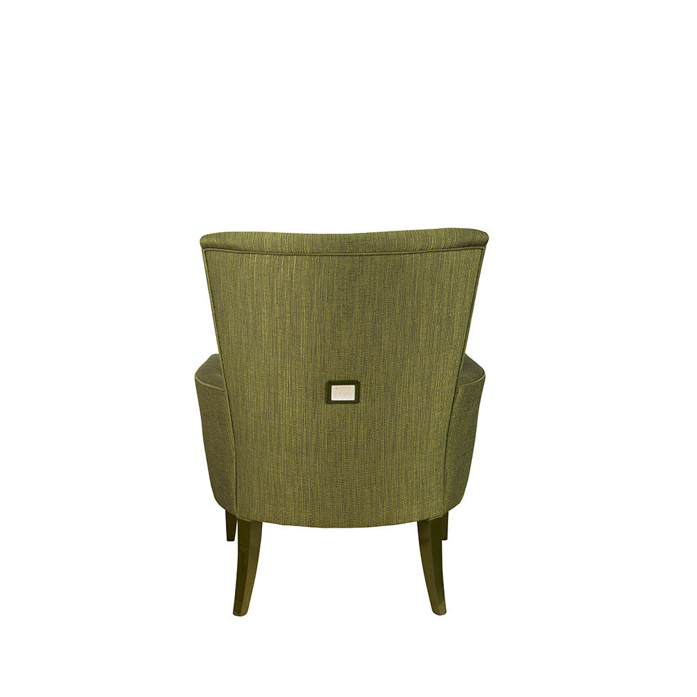 FAUTEUIL CONTEMPORAIN VILLA RENÉ LALIQUE RAISINS - CRISTAL LUSTRÉ OR, LAQUÉ VERT ET TISSU VERT