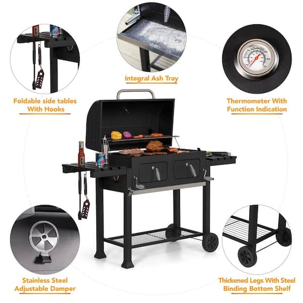 Heavy-duty Outdoor Barrel Charcoal Grill in Black - Image 5