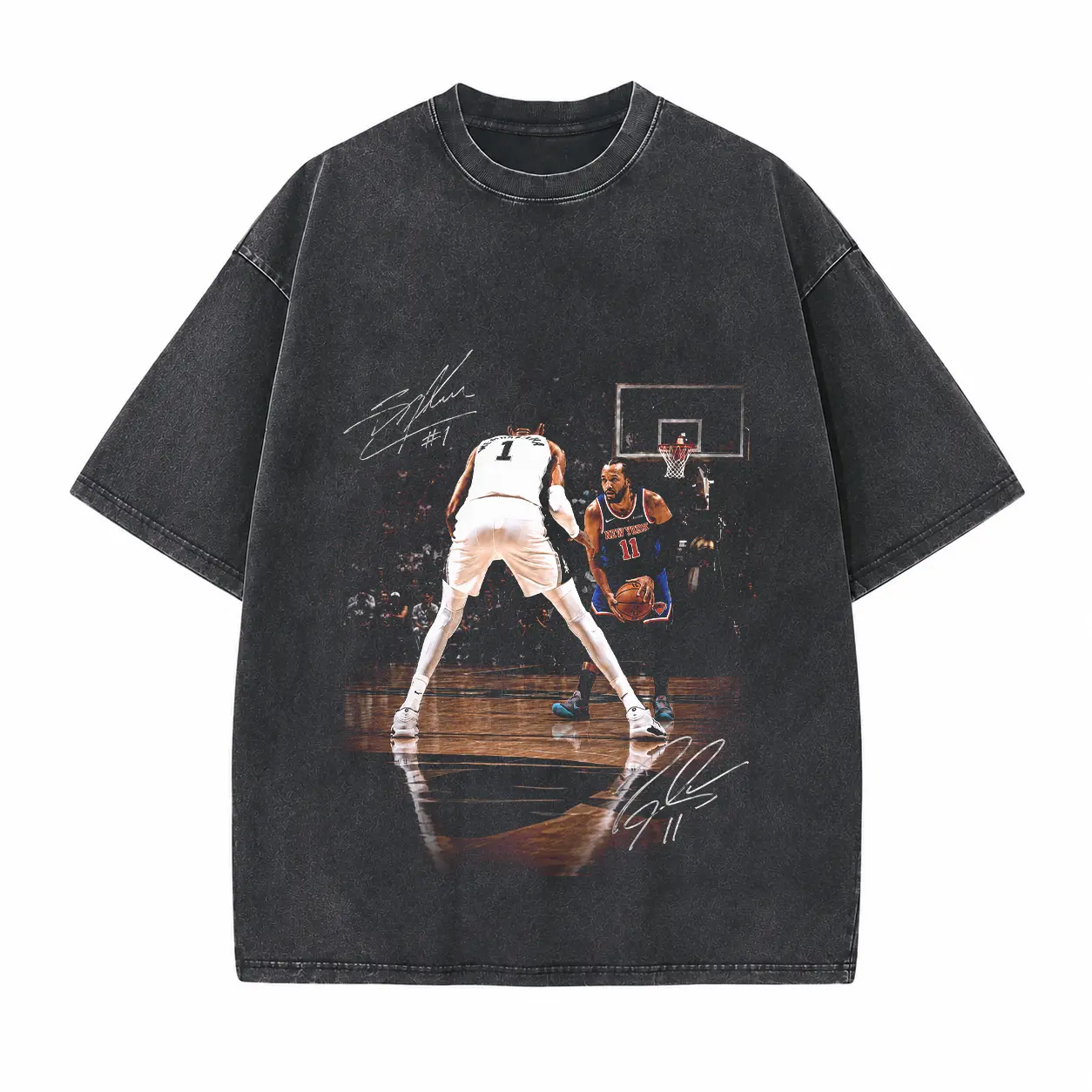 Basketball Court Defense Printed Unisex Washed T-Shirt