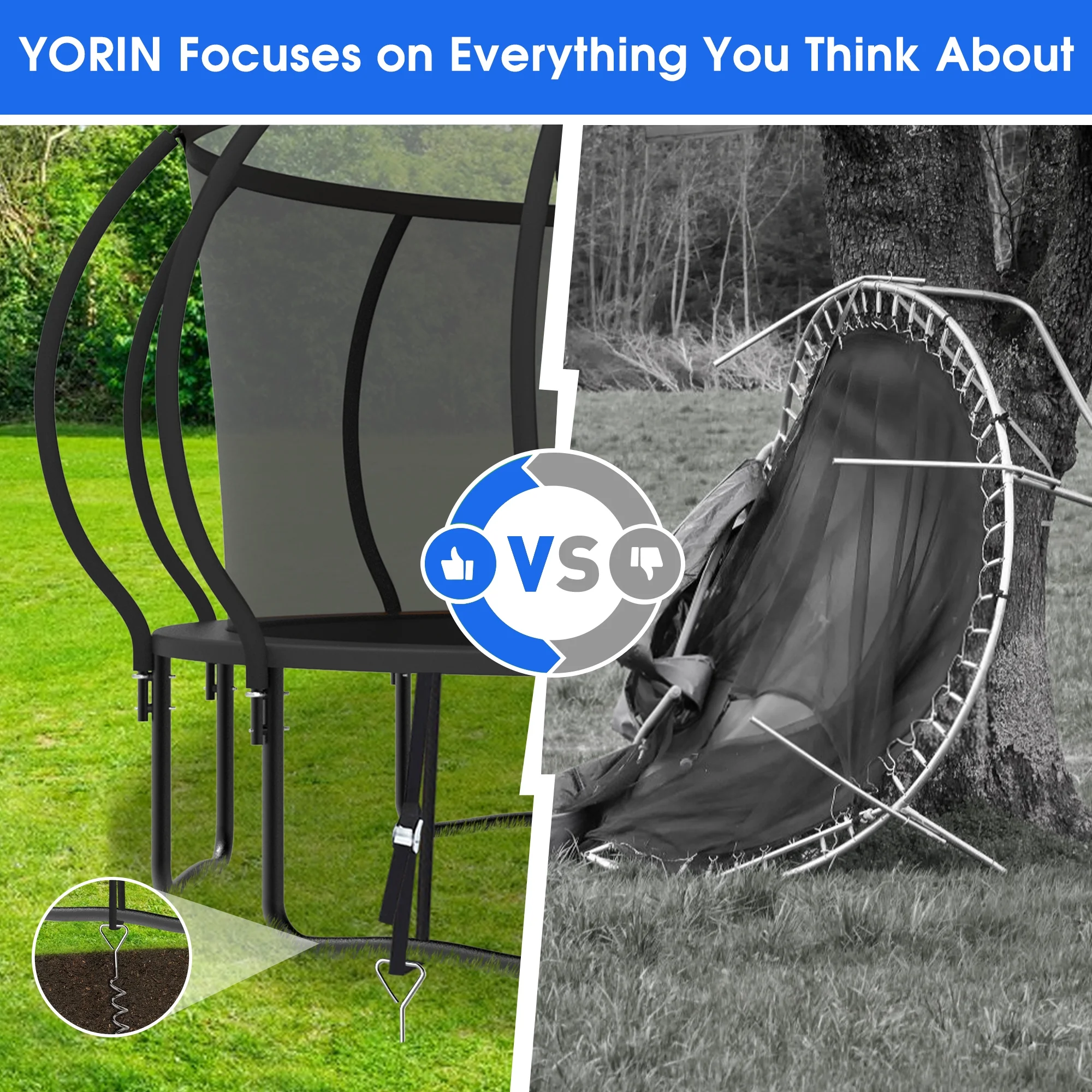 YORIN Trampoline with Trampoline Light, 1200LBS 12FT Trampoline for 5-6 Kids Adults, Recreational Trampoline with Basketball Hoop, Ladder, Galvanized Outdoor Heavy Duty Trampoline - Image 19