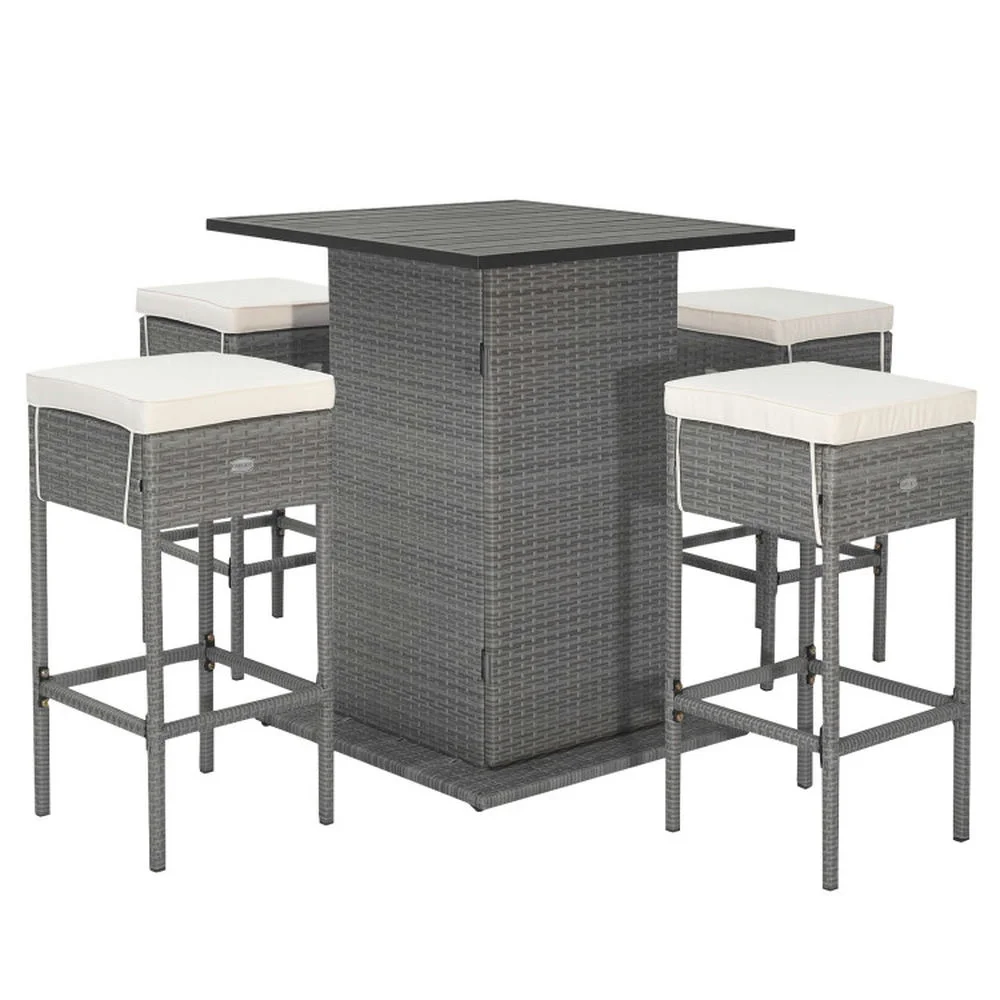 Topcobe 5 Pieces Outdoor Wicker Bar Table Set with Hidden Storage Shelves, Outdoor Patio Furniture for Garden Backyard Pool Deck-White - Image 13