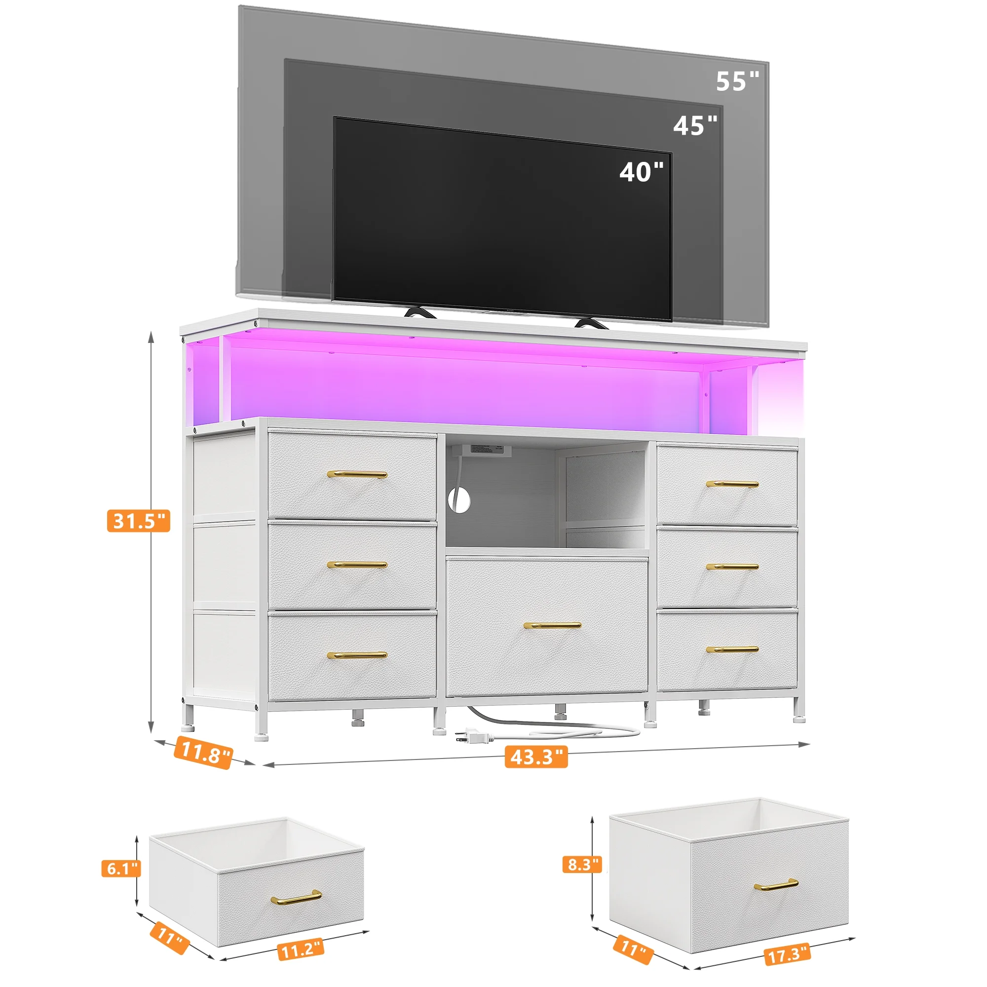 EnHomee Dressers for bedroom TV Stand with Power Outlets &LED Lights Wide Dresser with 10 Drawers&Side Pockets & Hook Fabric Chest of Drawers,Black - Image 19