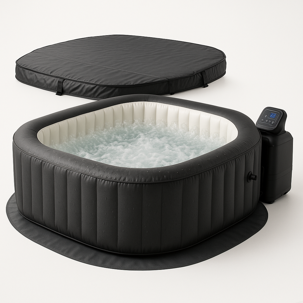 Spa inflable Bañera hidromasaje Negro/Blanco PVC/Espuma Interior/Exterior 160x160x65cm