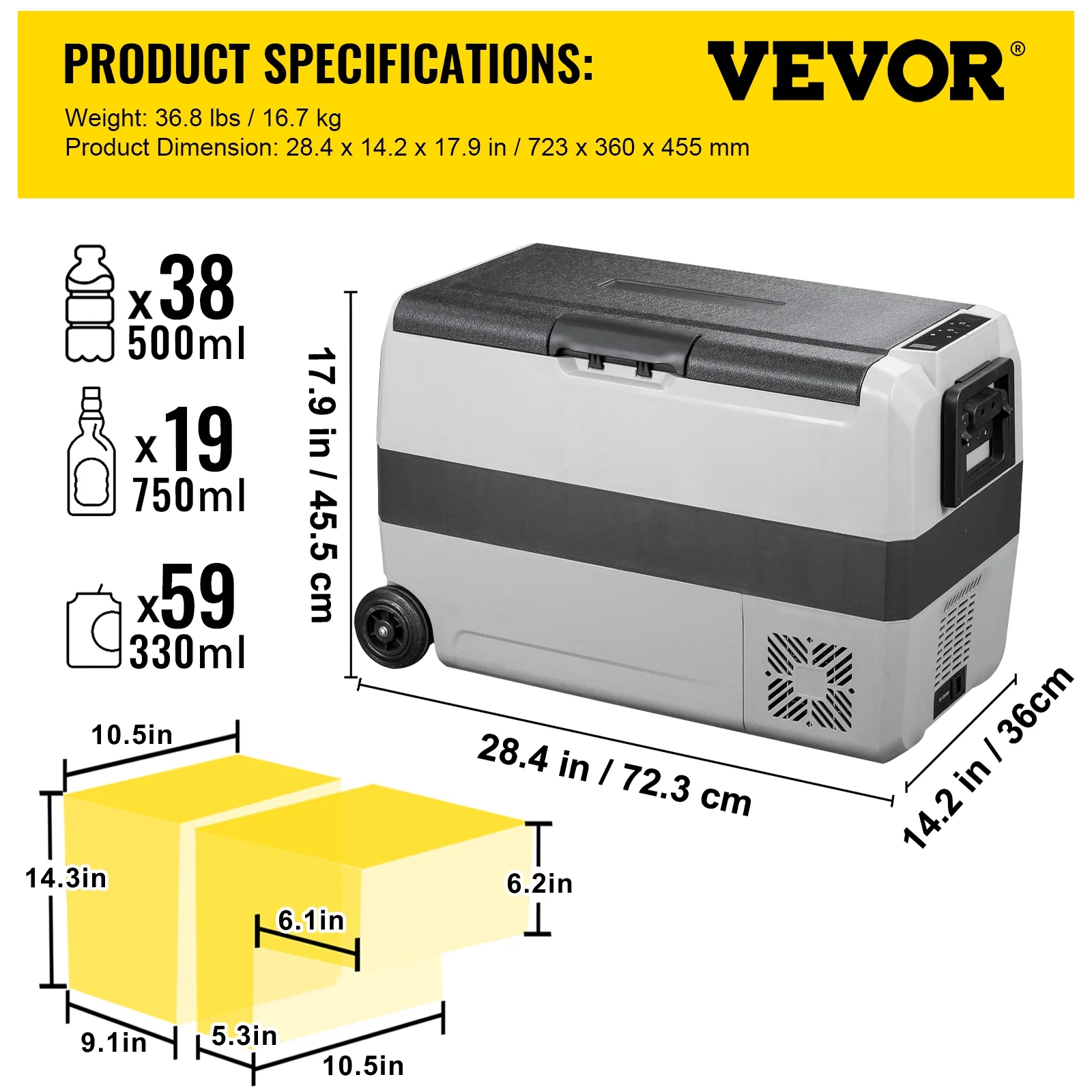 VEVOR Car Refrigerator 48Qt, Dual Zone Car Fridge Freezer12/24V DC & 110-240V AC Electric Compressor Cooler for Truck Vehicle RV - Image 10