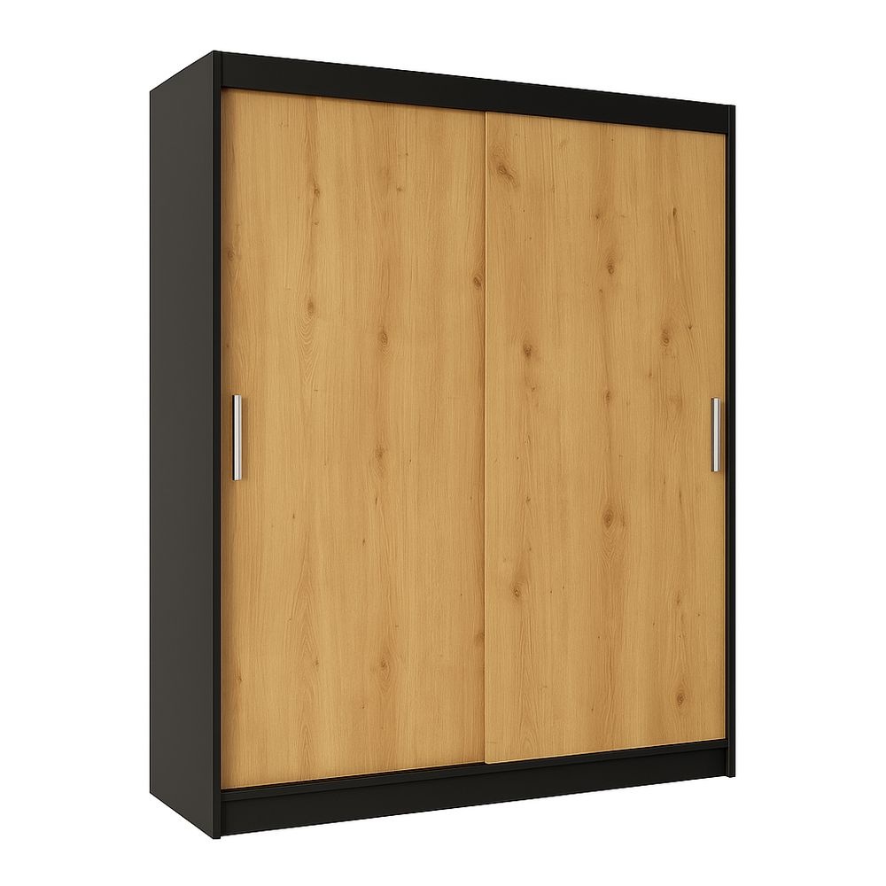 Armario Puertas Correderas 200x150x60cm Madera Negra Roble Dormitorio