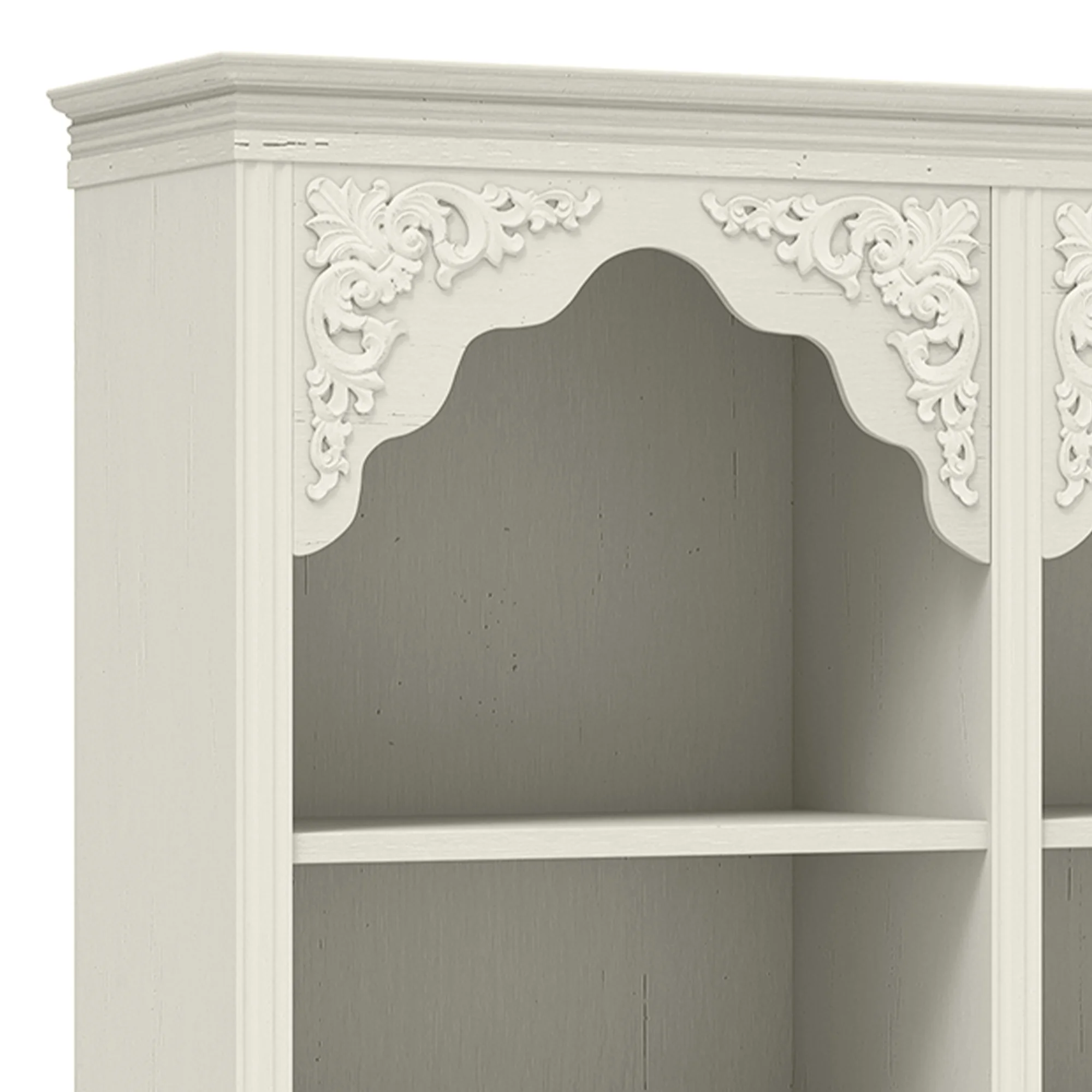 ModFusion 70" Distressed White Bookshelf with Adjustable Shelves and Two Drawers - Image 8