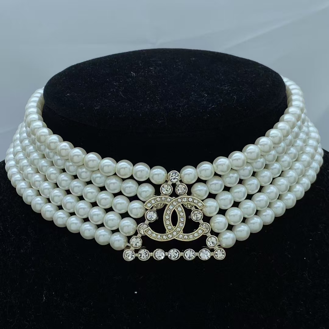 Chanel Triangle 5 Rows Pearl Choker Necklace - Original Replica Club