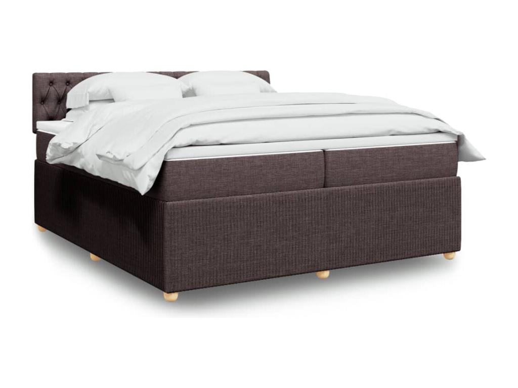 Cama box spring con colchón tela marrón oscuro 200x200 cm