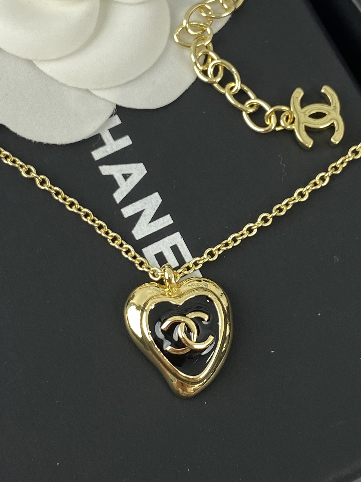 Chanel Black Enamel Love Heart Pendant Necklace - Original Replica Club