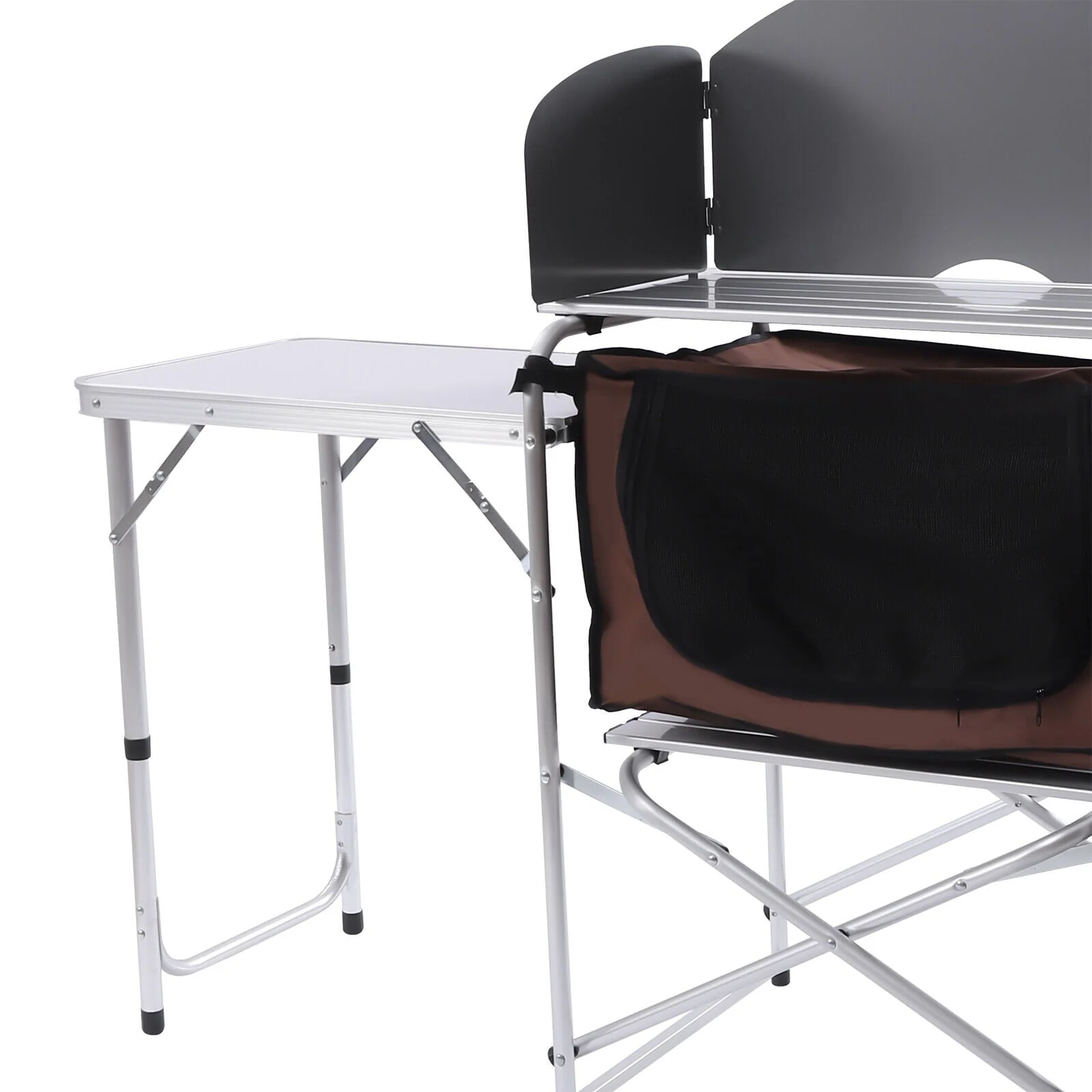 Camping Table with Storage Organizer and Windscreen Portable Outdoor Cooking Table Foldable Camp Table Camping Kitchen Station with 2 Side Tables for BBQ Grill Picnics - Image 8
