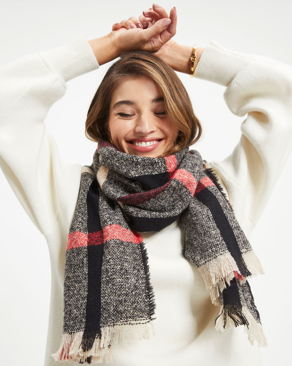 Brandon Plaid Frayed Scarf - Se7enfashion