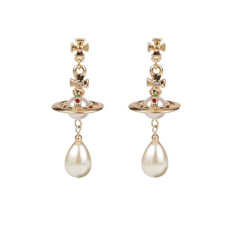 Vivienne Westwood Saturn Teardrop Pearl Earring - Original Replica Club