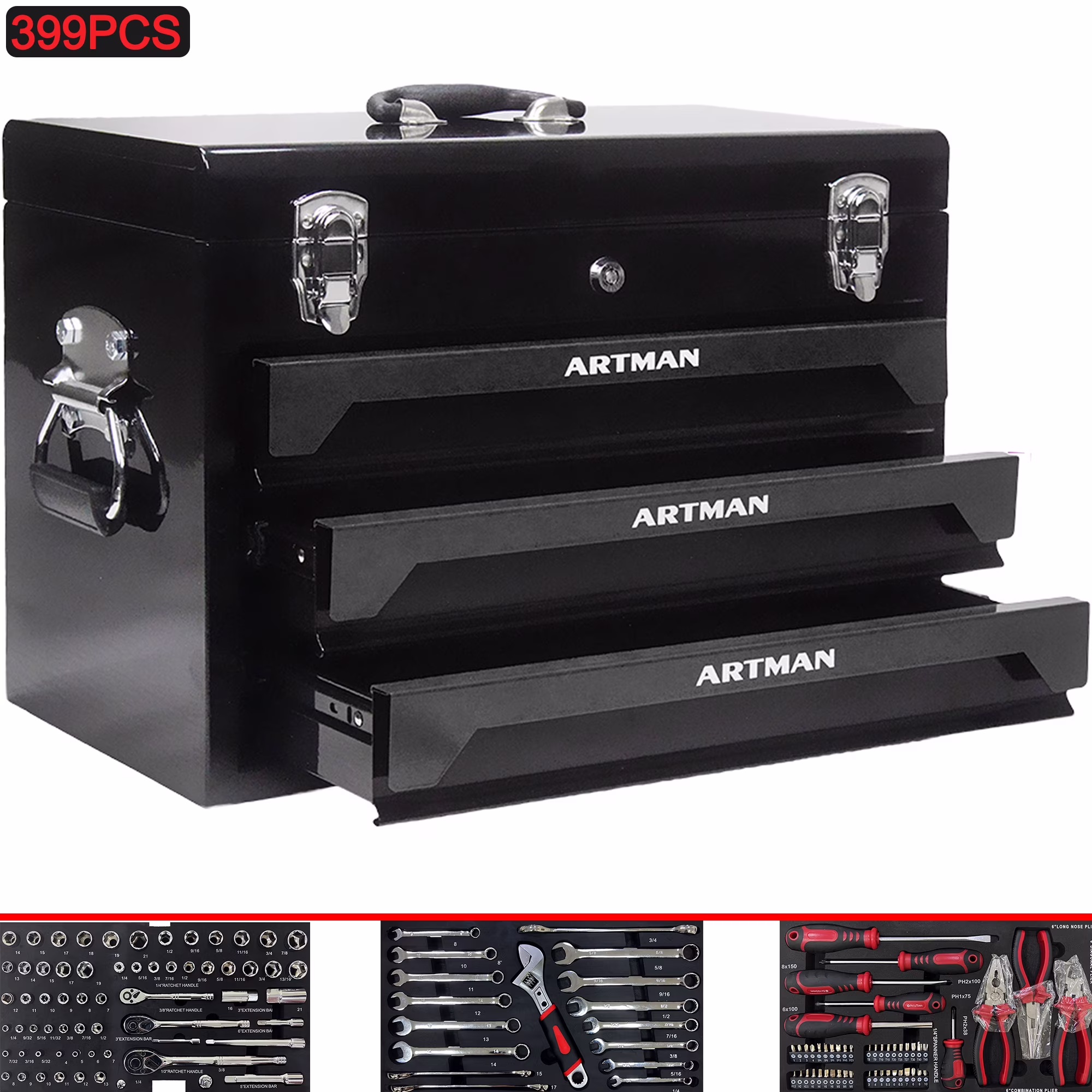 Seizeen Heavy Duty Universal Mechanic Tool Set, Metal Black, 19.7"x 10.6" x 13.86", 339 Count - image 1