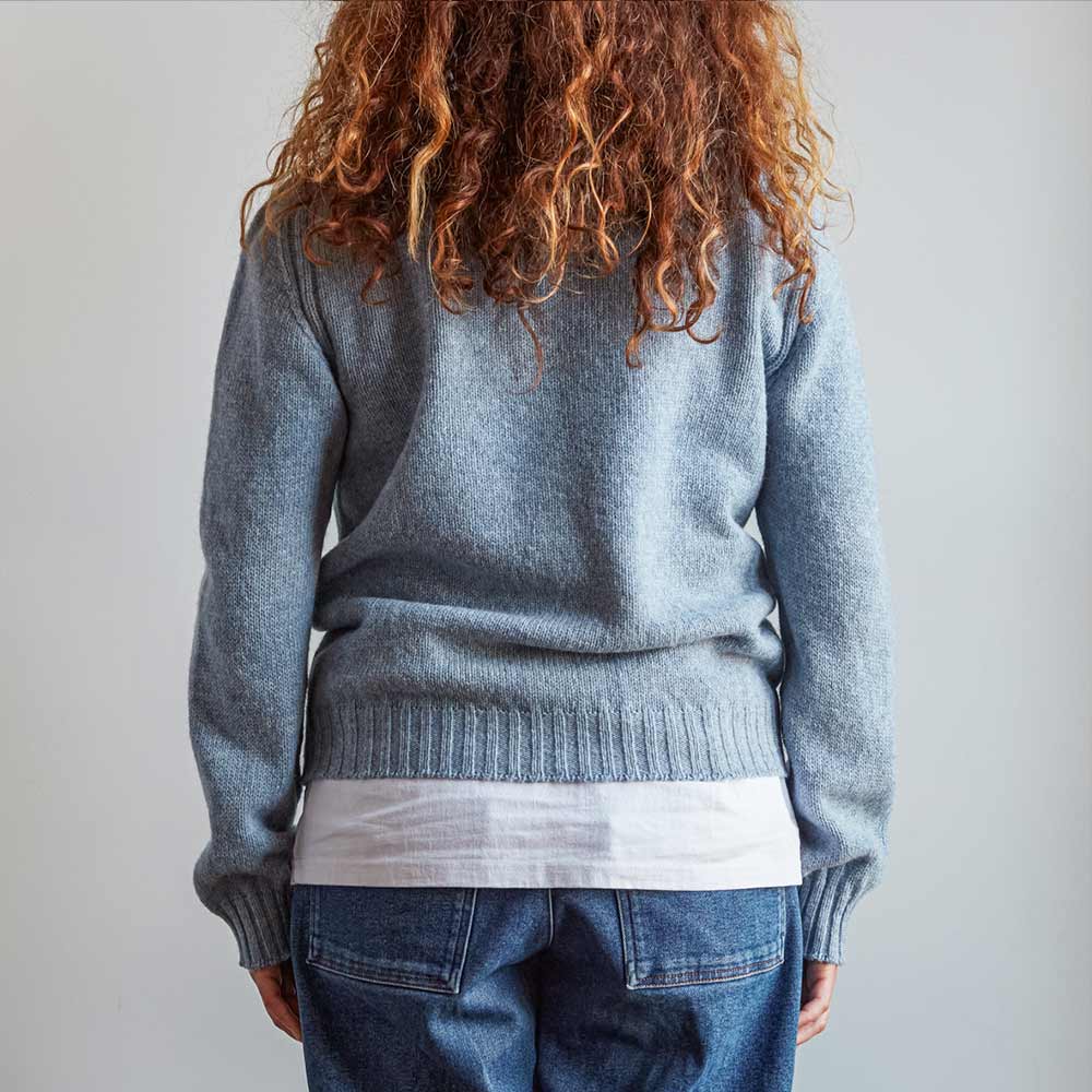 Merci - Pull en laine Shetland Femme - Bleu Ciel