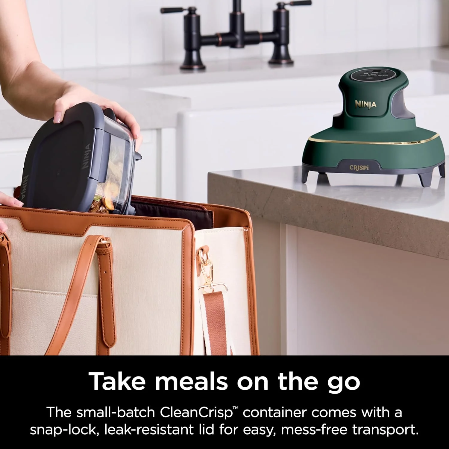Ninja Crispi 5-in-1 Portable Glass Air Fryer Cooking System FN103BF, British Racing Green with Soft Gold Trim, 1500W, New - Image 11