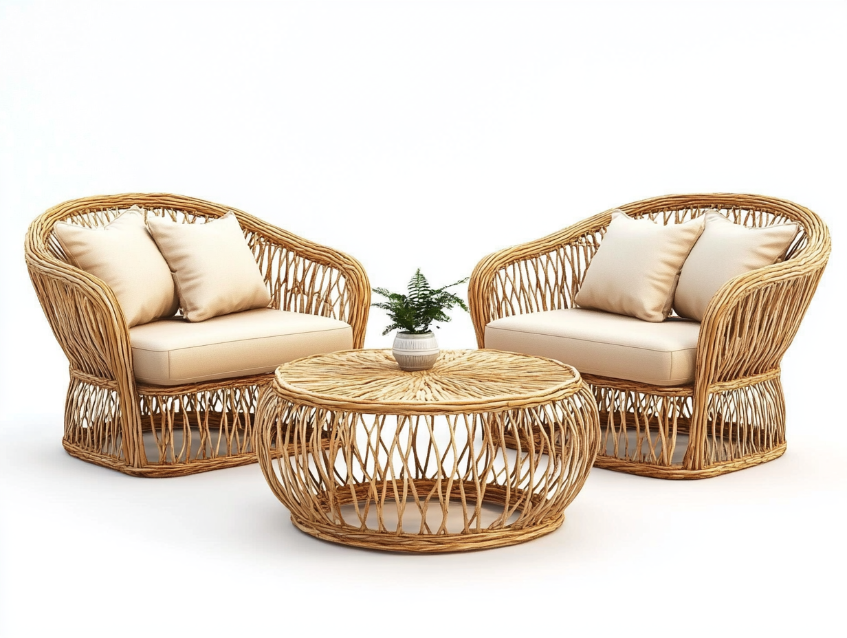 Juego de Muebles de Ratán Sofá y Mesa de Café para Terraza Natural
