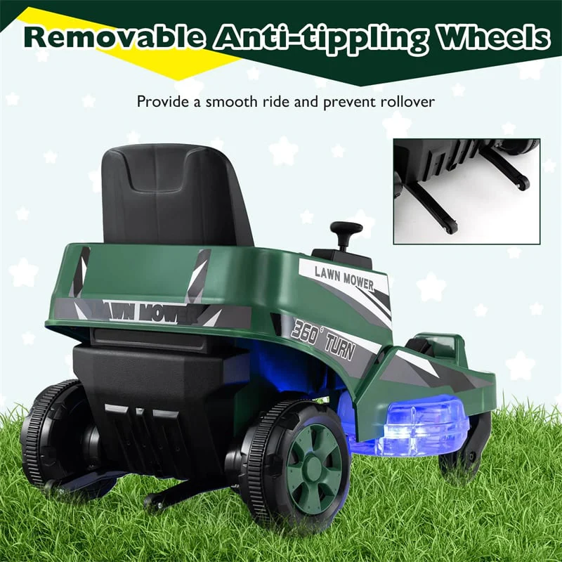 Eletriclife 12V Kids Ride-On Lawn Mower with 360° Twist & Turn, Dual Control Sticks, LED Lights for Toddlers Aged 3-8