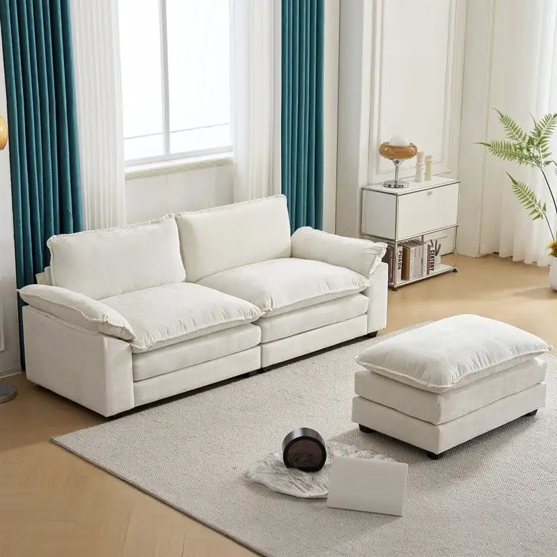 Chenille Two-Seater Sofa with Footstool - 2+1 Indoor Double Bag, Dimensions: 217*141*85