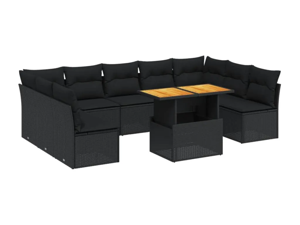 Conjunto de sofás de exterior de 10 piezas con cojines en ratán sintético negro  LO7223109