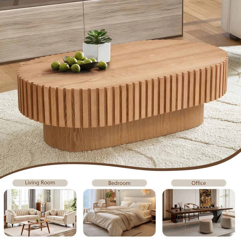 FFH 43.7 inch Oval Coffee Table for Living Room,Handcraft Rustic Corner Coffee Table Nature Wood Relief Sturdy Pedestal for Apartmen,Side Table Centre Table,Nature Wood - Image 61