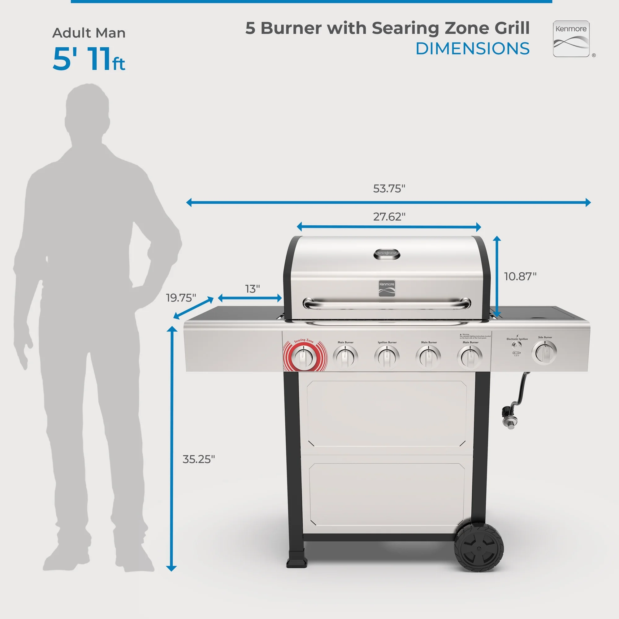Kenmore BBQ Propane Gas Grill - 5 Burners with Side Burner & Searing Zone, 644 Sq. In. Stainless Steel Grill, 66,000 BTU, Ideal for Outdoor Cooking, Patio & Backyard, Black - Image 37