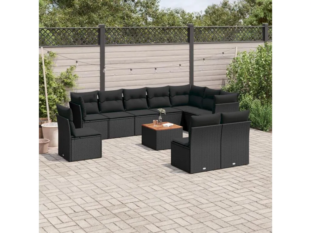 Set de sofás de jardín 11 pzas y cojines ratán sintético negro 26698kxxj