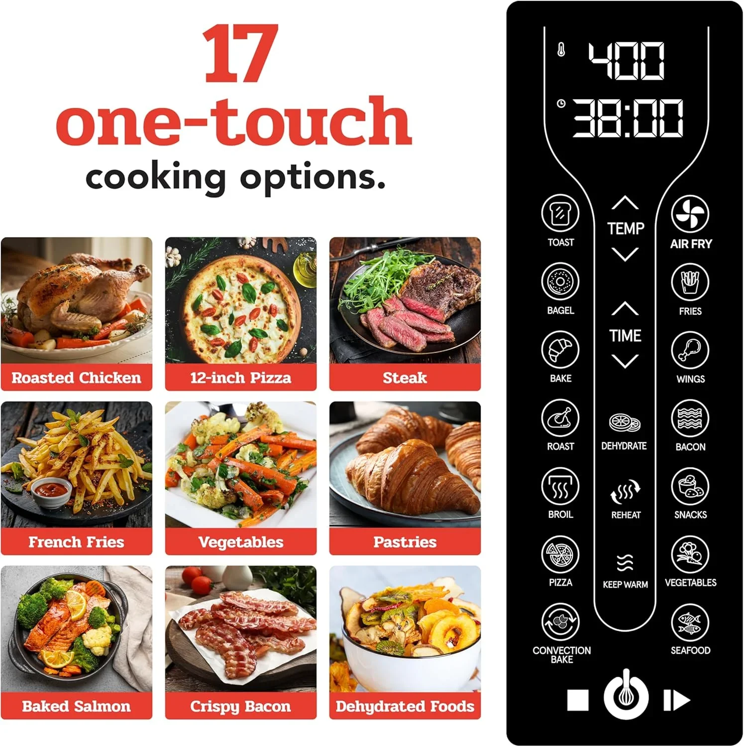 Gourmia Oven Air Fryer Combo with 17 Cooking Presets 24L Capacity Convection Rack