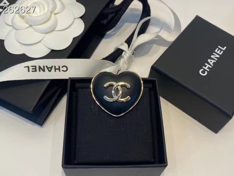 Chanel Black Leather Heart Brooch - Original Replica Club