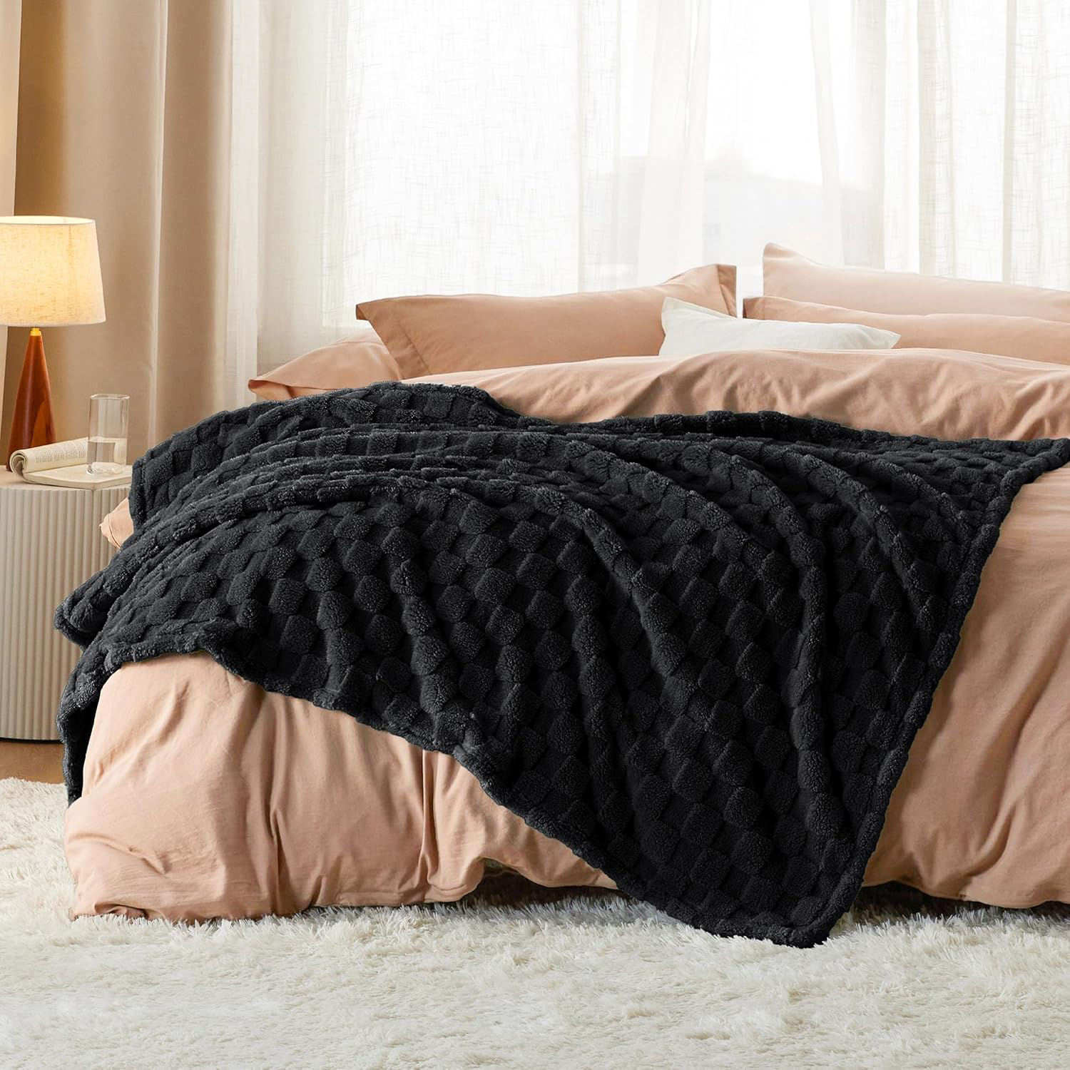 Jacquard Knitted Flannel Fleece Blanket, 100% Polyester Soft Warm Throw for Bed Sofa Hotel Home